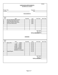 Form DS-49 Subdivision Improvements Estimate of Costs - County of Ventura, California, Page 5