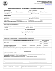Document preview: Application for Permit to Operate or Certificate of Sanitation - City and County of San Francisco, California