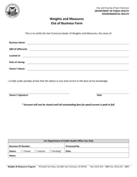 Document preview: Out of Business Form - Weights and Measures Program - City and County of San Francisco, California