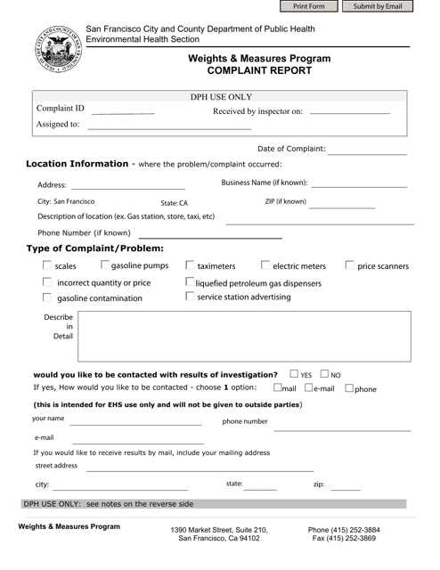 Complaint Report - Weights & Measures Program - City and County of San Francisco, California Download Pdf