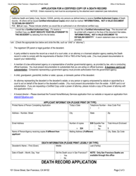 Application for a Certified Copy of a Death Record - City and County of San Francisco, California, Page 2