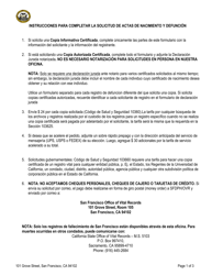 Document preview: Solicitud De Copia Certificada De Un Registro De Fallecimiento - City and County of San Francisco, California (Spanish)