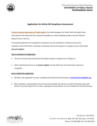 Document preview: Application for Article 38 Compliance Assessment - City and County of San Francisco, California