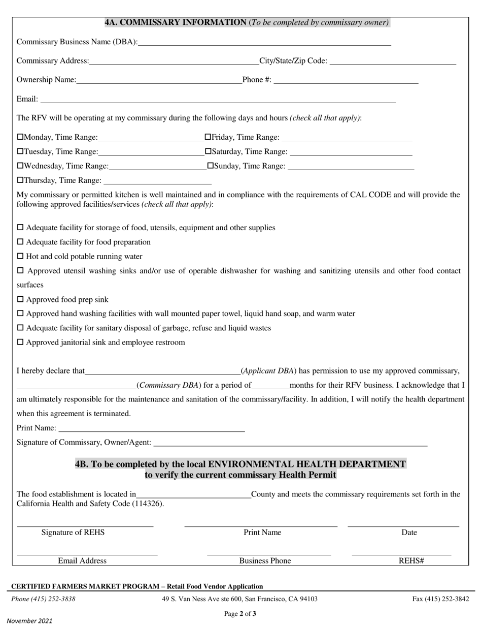 Application for Retail Food Vendor (Rfv) at Certified Farmers Market - City and County of San Francisco, California, Page 3
