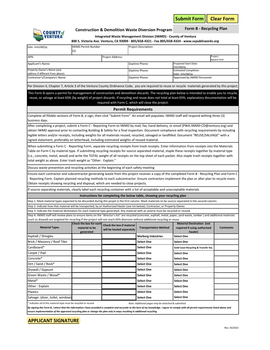 Form B - Fill Out, Sign Online And Download Fillable PDF, County Of ...