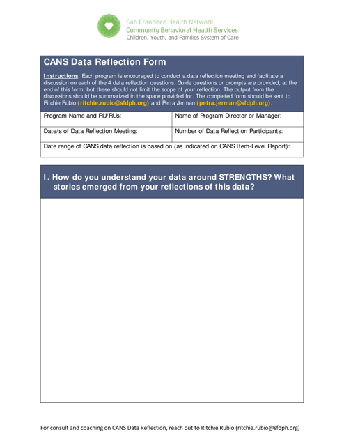 Cans Data Reflection Form - City and County of San Francisco, California Download Pdf