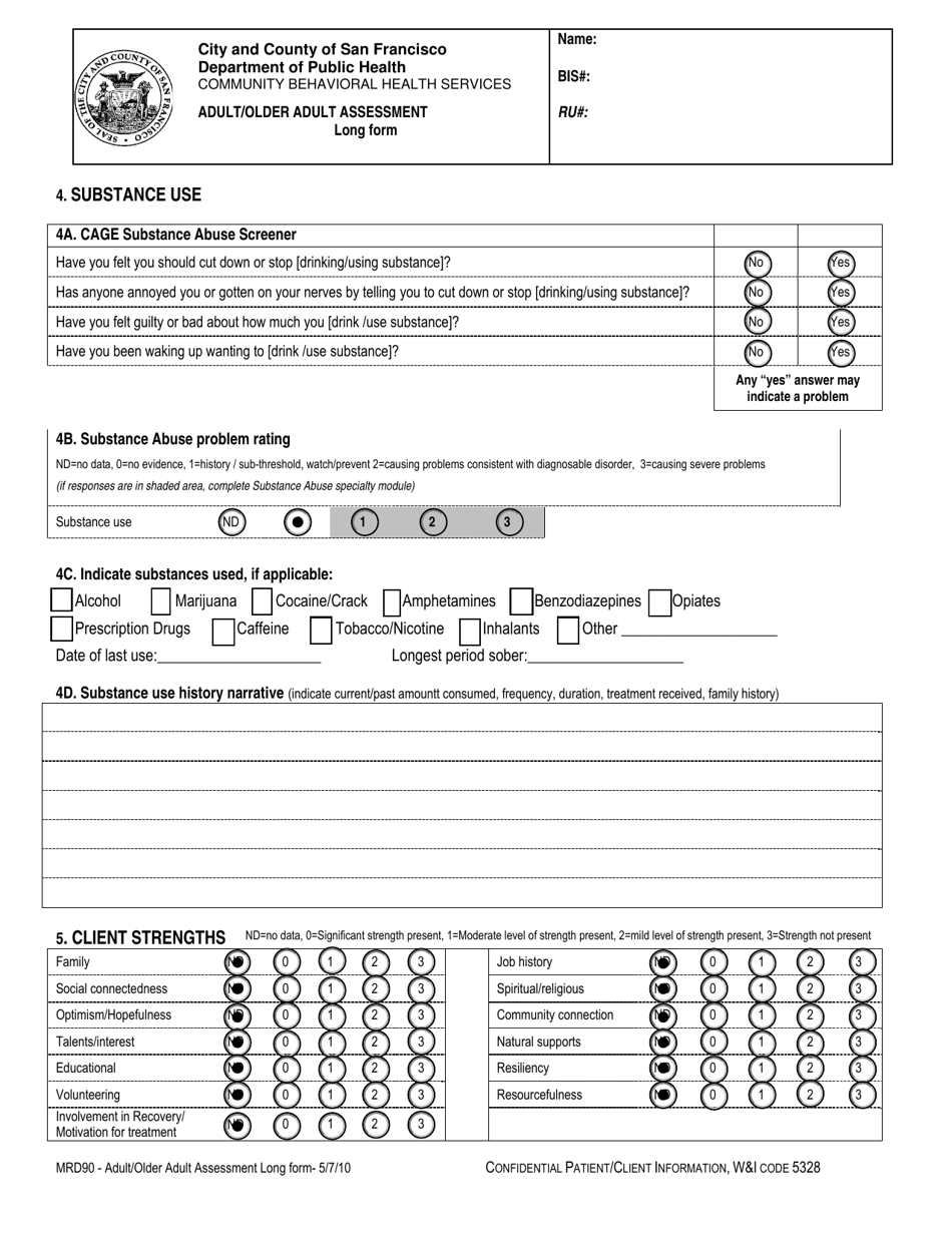 Form MRD90 Adult / Older Adult Assessment Long Form - City and County of San Francisco, California, Page 3