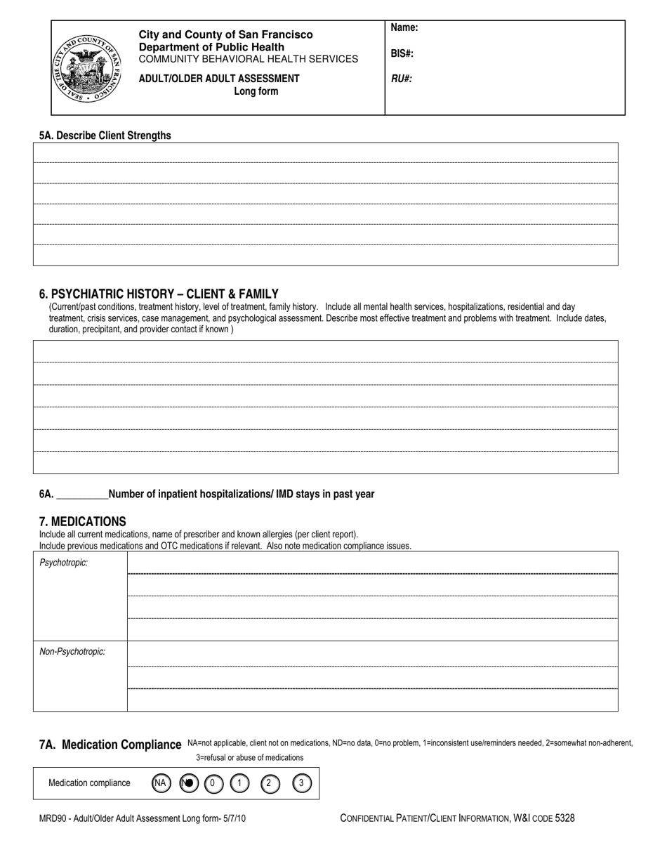 Form MRD90 Adult / Older Adult Assessment Long Form - City and County of San Francisco, California, Page 4