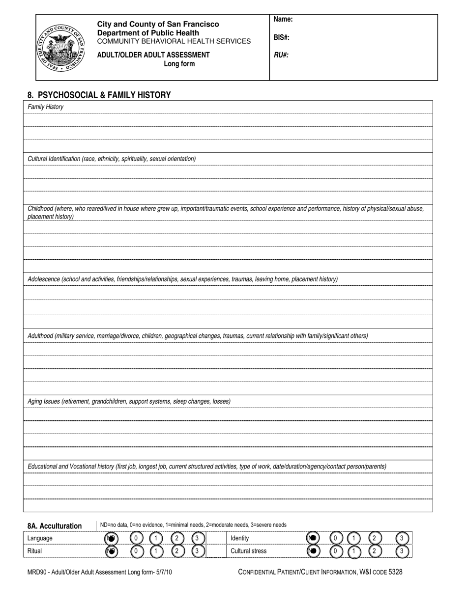 Form MRD90 Adult / Older Adult Assessment Long Form - City and County of San Francisco, California, Page 5