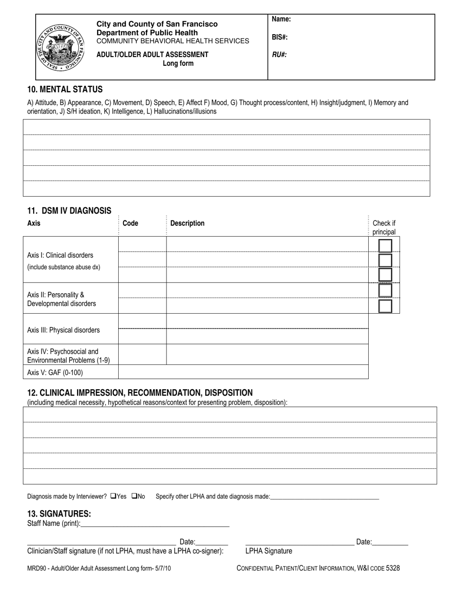 Form MRD90 Adult / Older Adult Assessment Long Form - City and County of San Francisco, California, Page 7