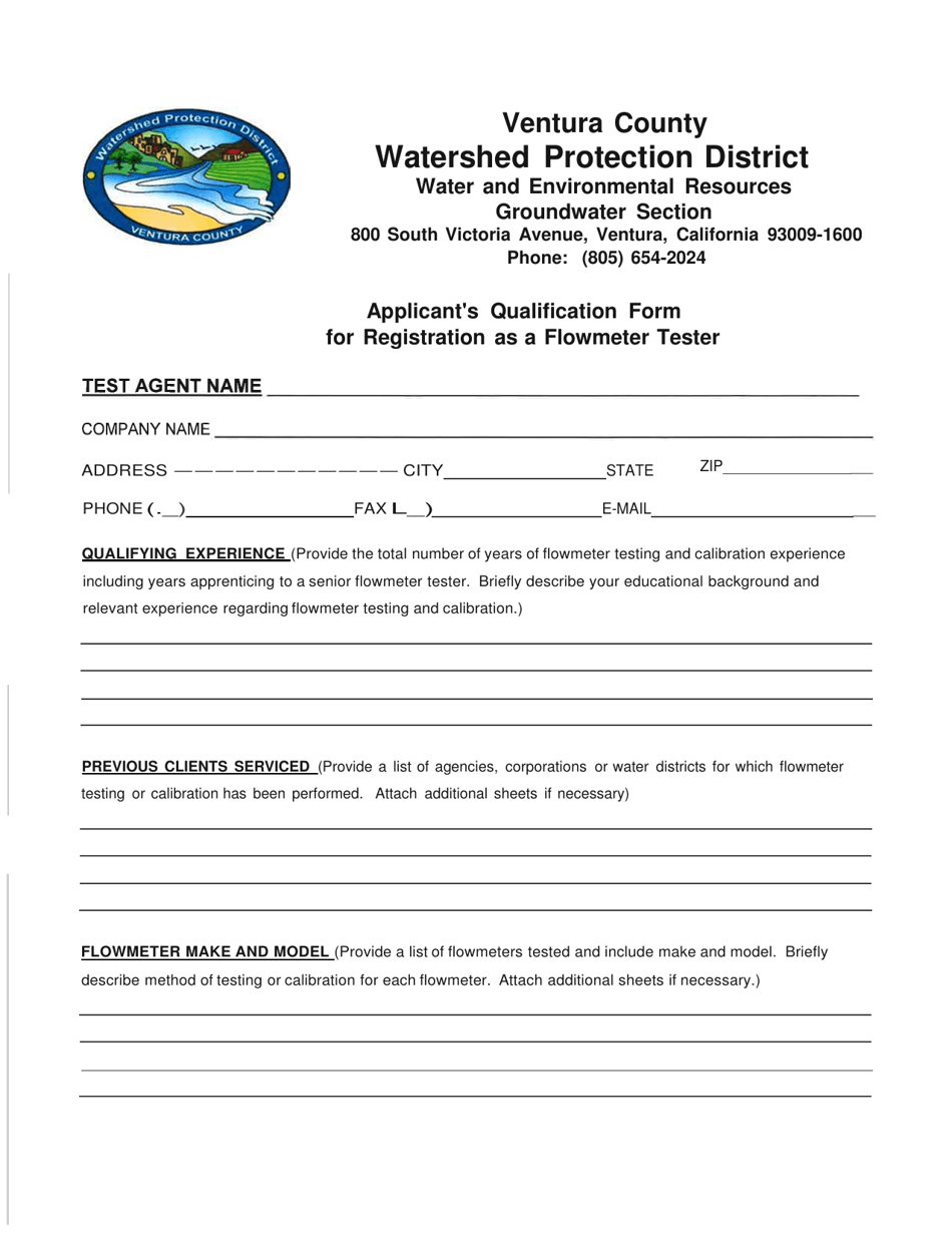 Applicants Qualification Form for Registration as a Flowmeter Tester - County of Ventura, California, Page 5