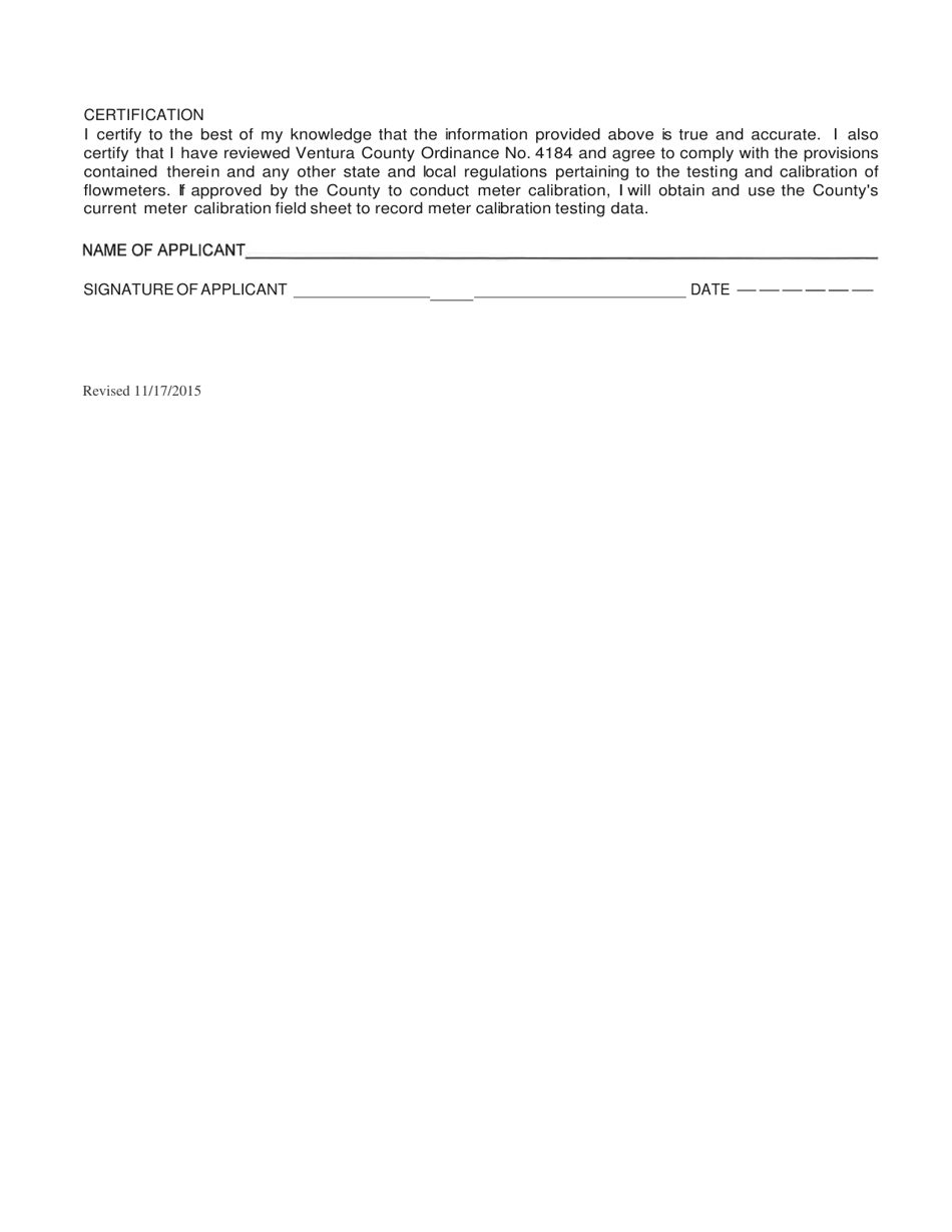 Applicants Qualification Form for Registration as a Flowmeter Tester - County of Ventura, California, Page 6