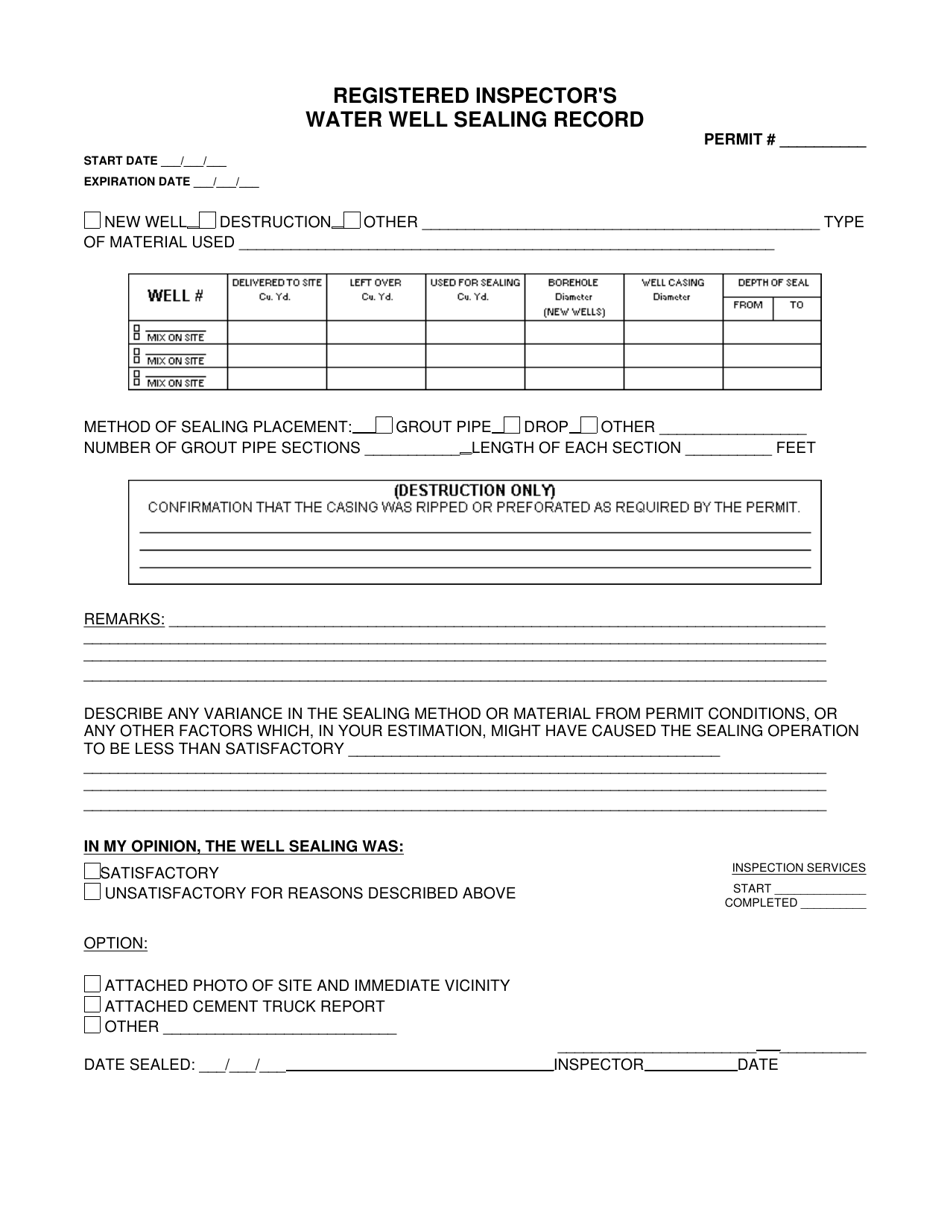Registered Inspectors Water Well Sealing Record - County of Ventura, California, Page 1