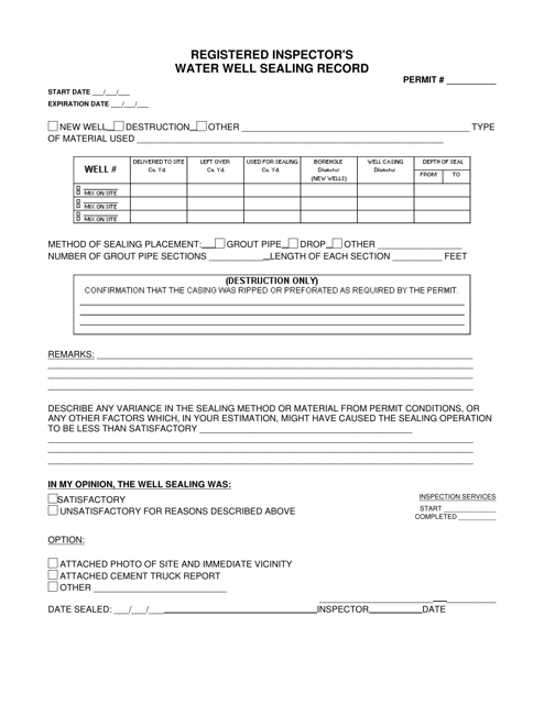 Registered Inspector's Water Well Sealing Record - County of Ventura, California Download Pdf