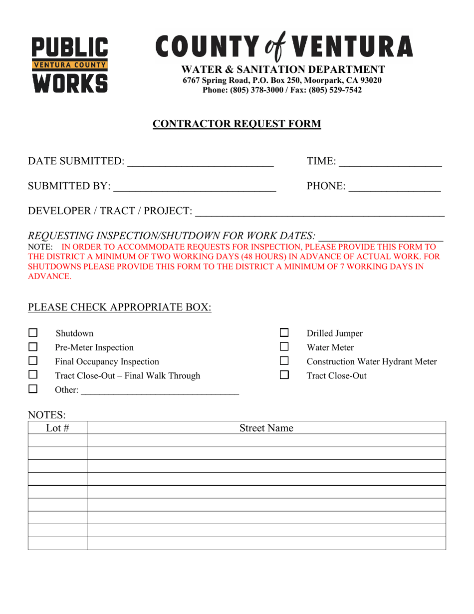 Contractor Request Form - County of Ventura, California, Page 1