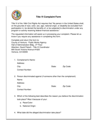 Document preview: Title VI Complaint Form - County of Ventura, California