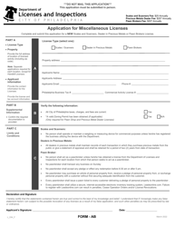 Form AB (L_034_F) &quot;Application for Miscellaneous Licenses&quot; - City of Philadelphia, Pennsylvania