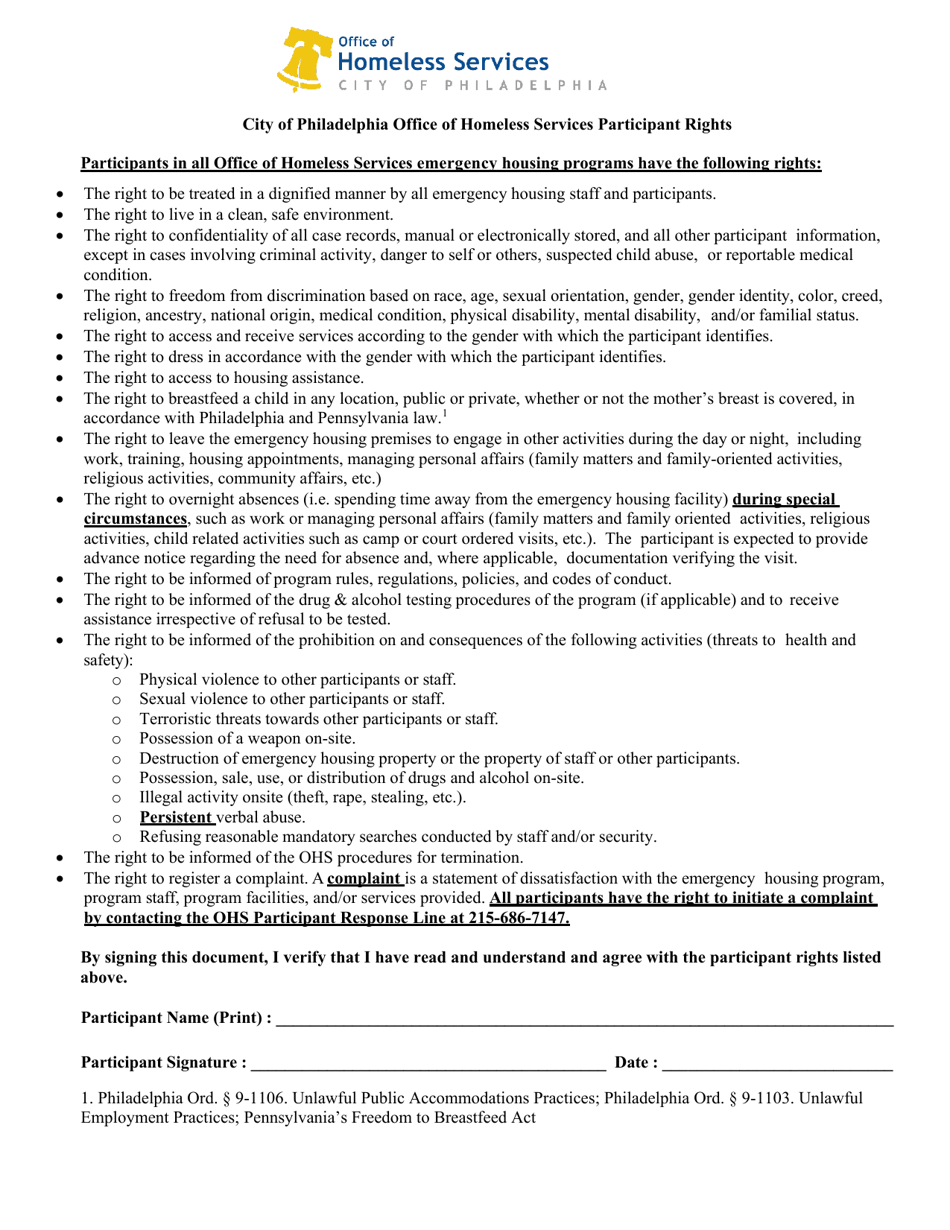Participant Rights - City of Philadelphia, Pennsylvania, Page 1