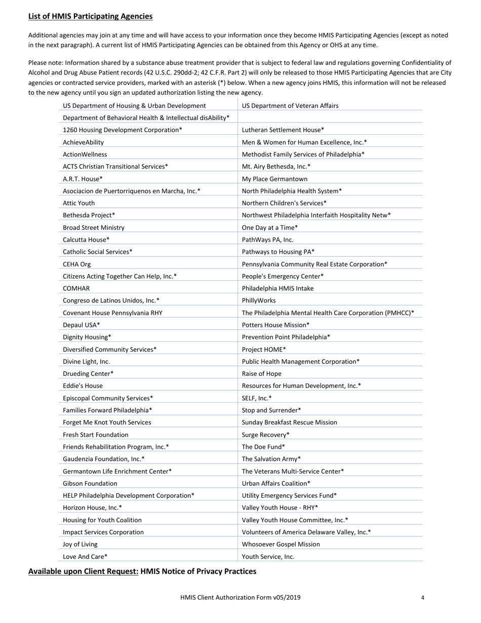 Client Authorization to Share Confidential Information - City of Philadelphia, Pennsylvania, Page 4