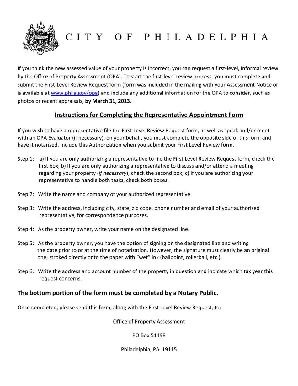 First Level Review Appointment of Authorized Representative - City of Philadelphia, Pennsylvania, Page 2
