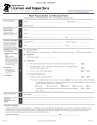 Document preview: Form TP_019_F Roof Replacement Certification Form - City of Philadelphia, Pennsylvania