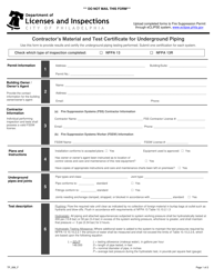 Document preview: Form TP_006_F Contractor's Material and Test Certificate for Underground Piping - City of Philadelphia, Pennsylvania