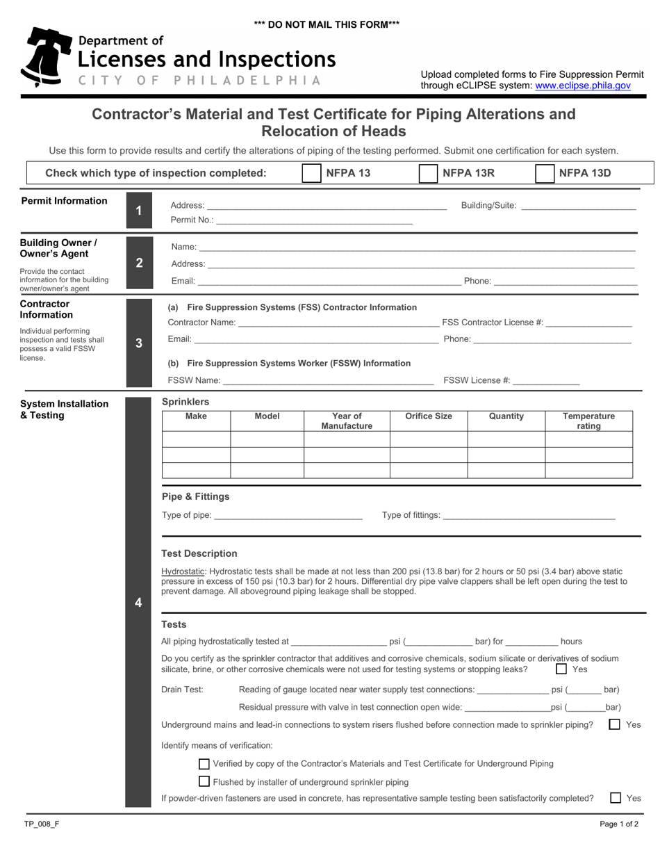 Tp08 Form Form TP_008_F - Fill Out, Sign Online and Download Fillable PDF, City ...