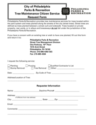Document preview: Tree Maintenance Citizen Service Request Form - City of Philadelphia, Pennsylvania