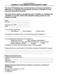 Document preview: Disability Accommodation Request Form - City of Philadelphia, Pennsylvania