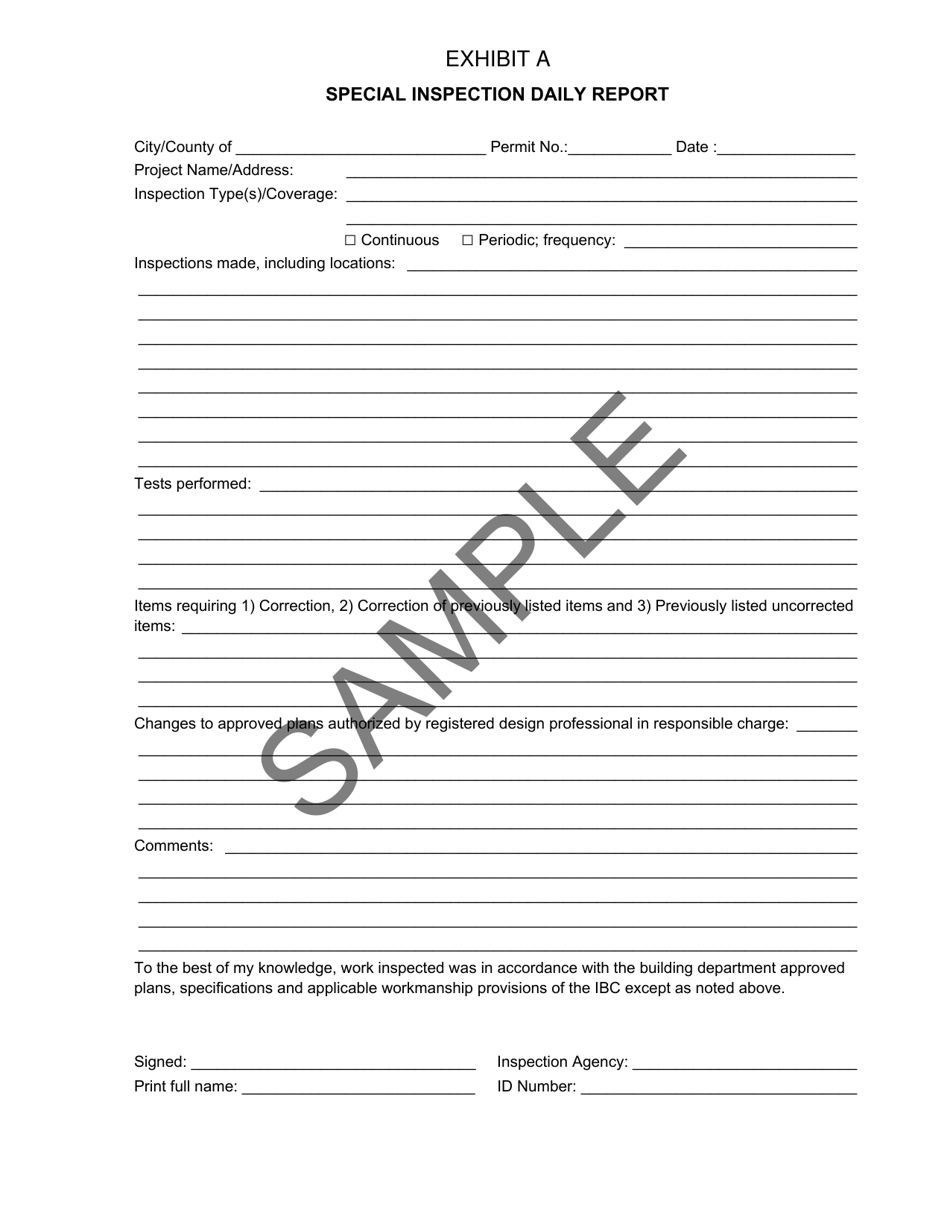 Exhibit A Special Inspection Daily Report - Sample - City of Philadelphia, Pennsylvania, Page 1