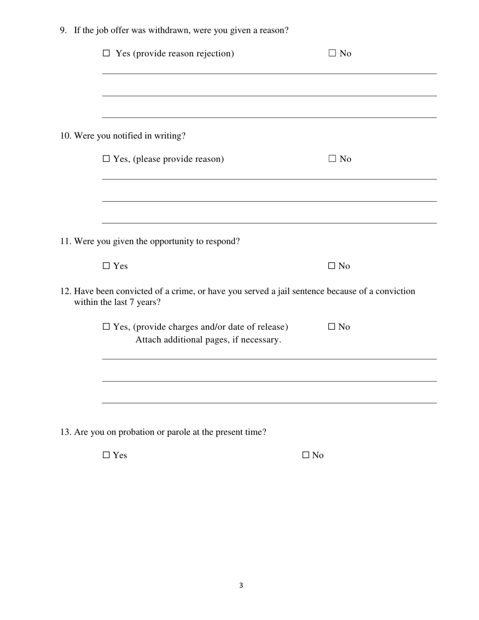 Fair Chance Hiring (Ban the Box) Intake Form - City of Philadelphia, Pennsylvania, Page 3