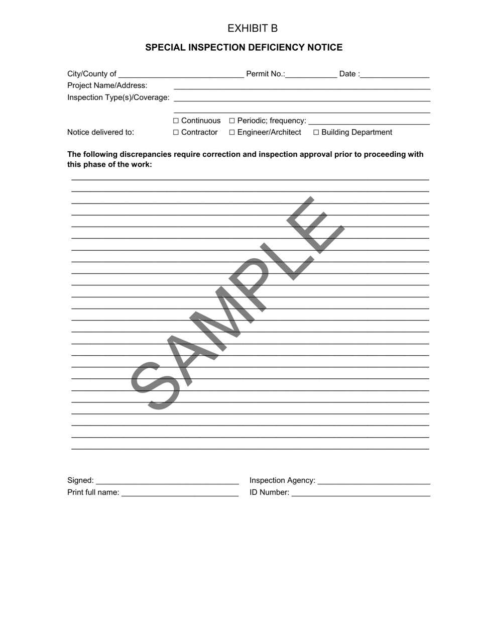 Exhibit B Special Inspection Deficiency Notice - Sample - City of Philadelphia, Pennsylvania, Page 1