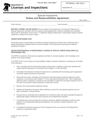 Form SI_003_F Special Inspections Duties and Responsibilities Agreement - City of Philadelphia, Pennsylvania