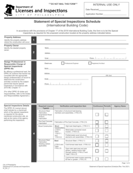 Form SI_001_F Statement of Special Inspections Schedule - City of Philadelphia, Pennsylvania