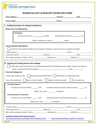 Form P_005_CHK Residential Duct &amp; Envelope Testing (Det) Form - City of Philadelphia, Pennsylvania
