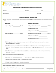 Document preview: Form TP_021_F Residential HVAC Equipment Certification Form - City of Philadelphia, Pennsylvania