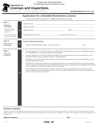 Form AB (L_042_F) &quot;Application for a Handbill Distribution License&quot; - City of Philadelphia, Pennsylvania