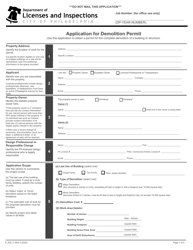 Form P_002_F &quot;Application for Demolition Permit&quot; - City of Philadelphia, Pennsylvania
