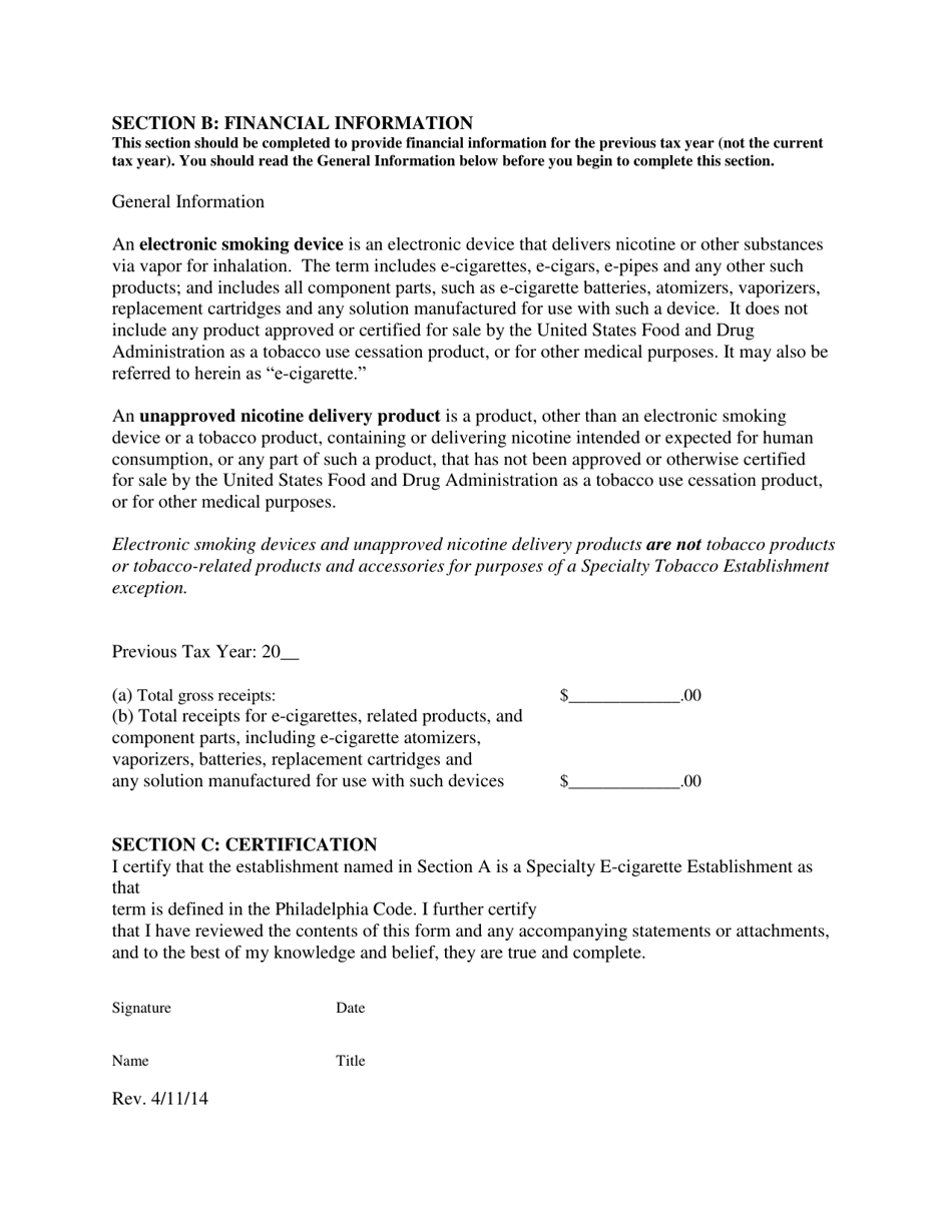 Specialty Electronic Cigarette (E-Cigarette) Establishment Exception - City of Philadelphia, Pennsylvania, Page 2