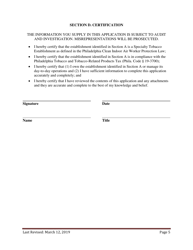 New Application for Specialty Tobacco Establishments Seeking Exemption From the Clean Indoor Air Worker Protection Law - City of Philadelphia, Pennsylvania, Page 5