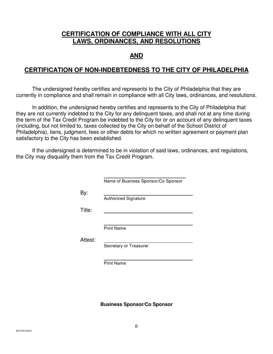 Community Development Corporation Tax Credit Renewal Application - City of Philadelphia, Pennsylvania, Page 6