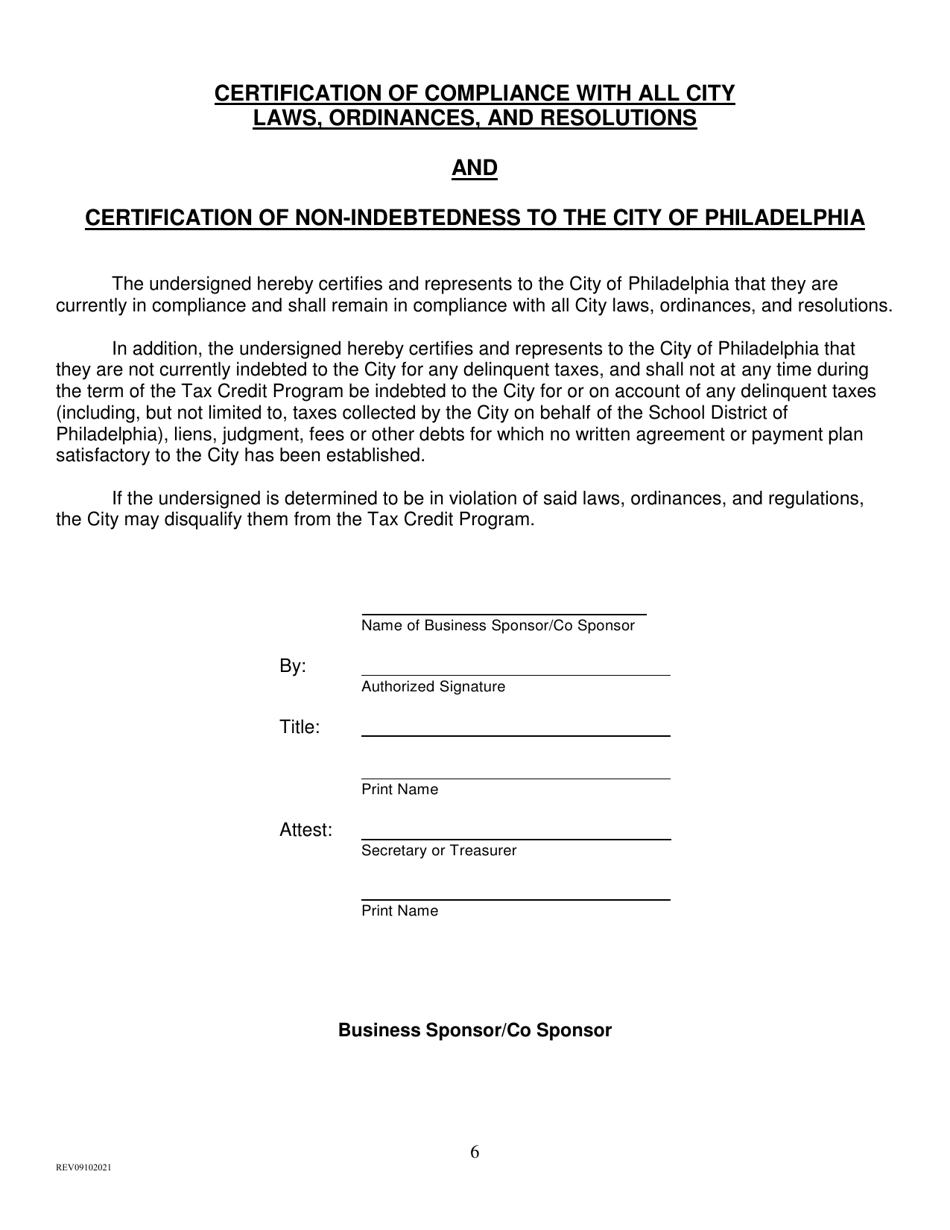 Healthy Food Initiative Tax Credit Renewal Application Form - City of Philadelphia, Pennsylvania, Page 6