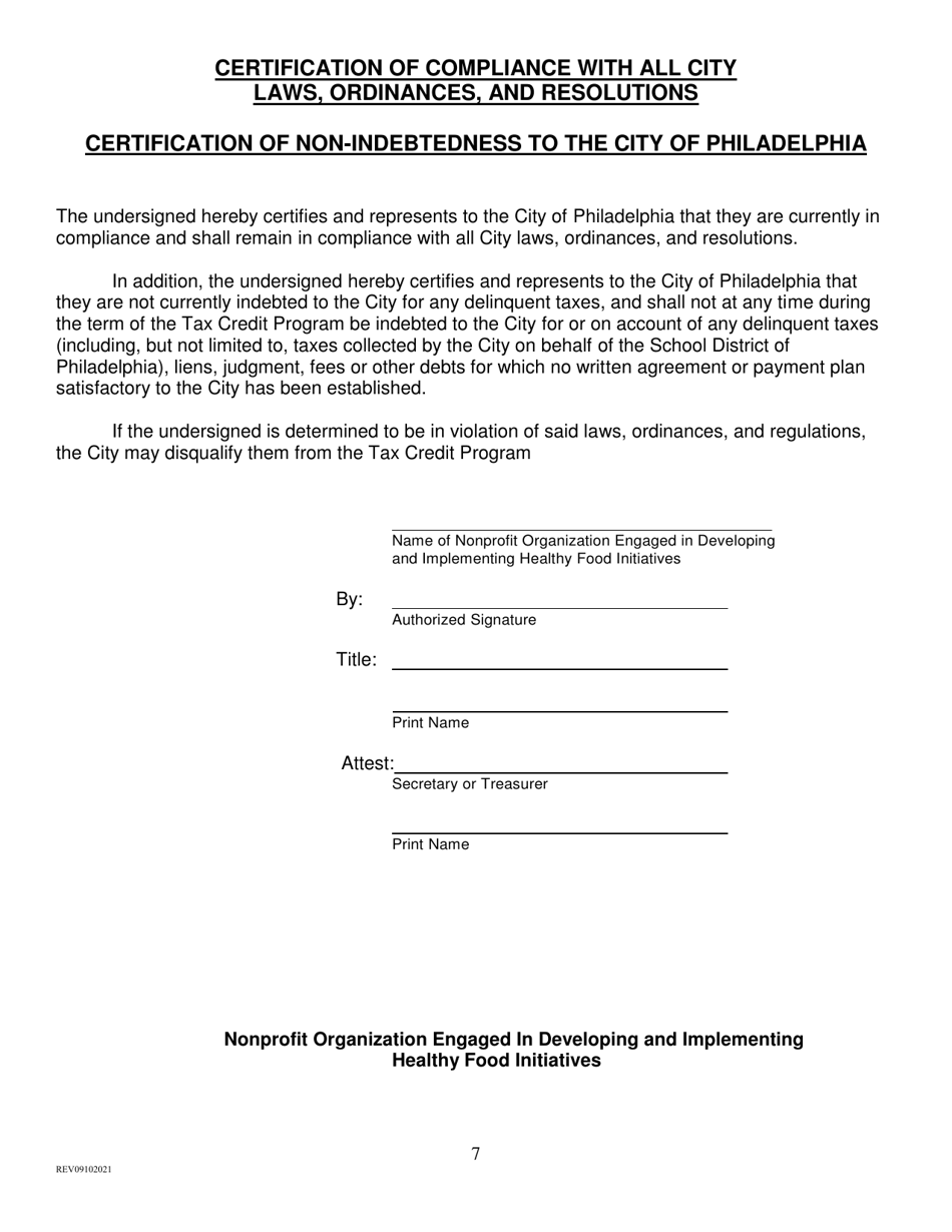 Healthy Food Initiative Tax Credit Renewal Application Form - City of Philadelphia, Pennsylvania, Page 7