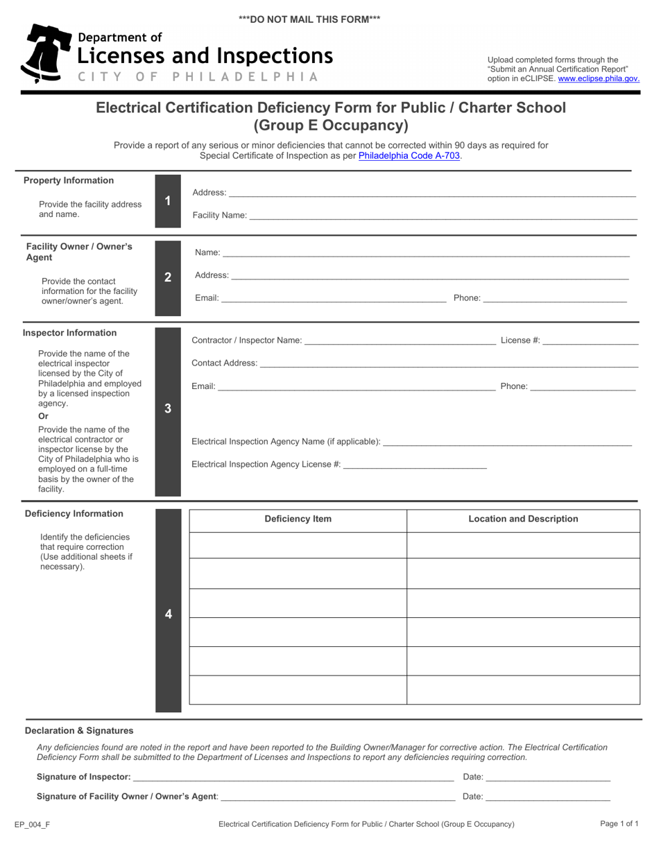 Form EP_005_F - Fill Out, Sign Online and Download Fillable PDF, City ...