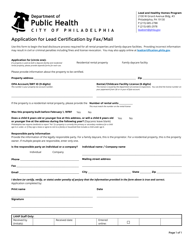 Document preview: Application for Lead Certification by Fax/Mail - City of Philadelphia, Pennsylvania