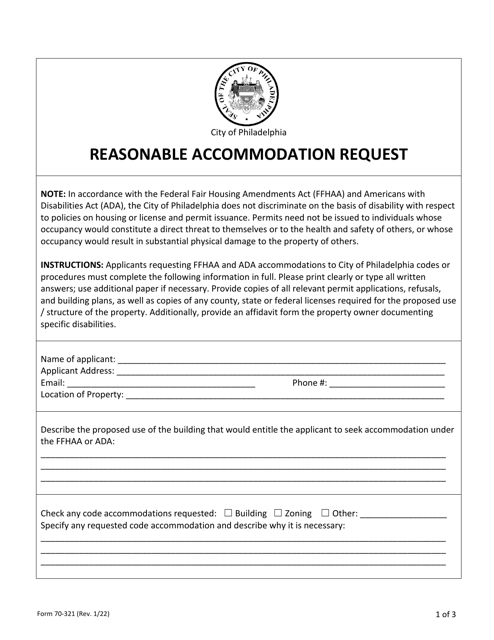 Form 70-321 Reasonable Accommodation Request - City of Philadelphia, Pennsylvania