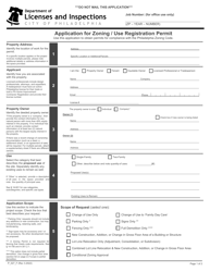 Form P_027_F &quot;Application for Zoning/Use Registration Permit&quot; - City of Philadelphia, Pennsylvania