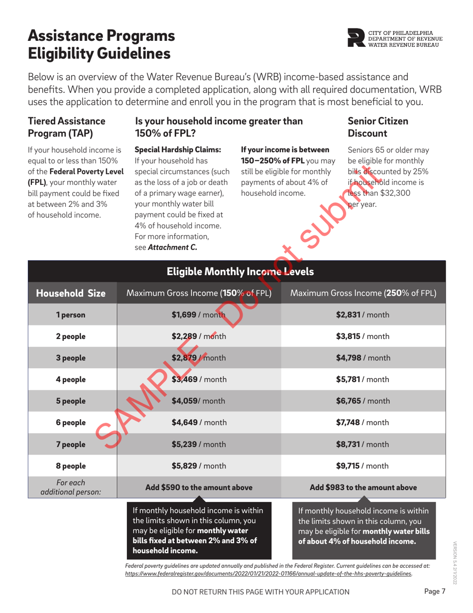 Customer Assistance Application - Sample - City of Philadelphia, Pennsylvania, Page 7