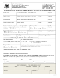 Document preview: Installation Permit Application for Boilers, Warm Air Furnaces, and Hot Water Heaters - City of Philadelphia, Pennsylvania