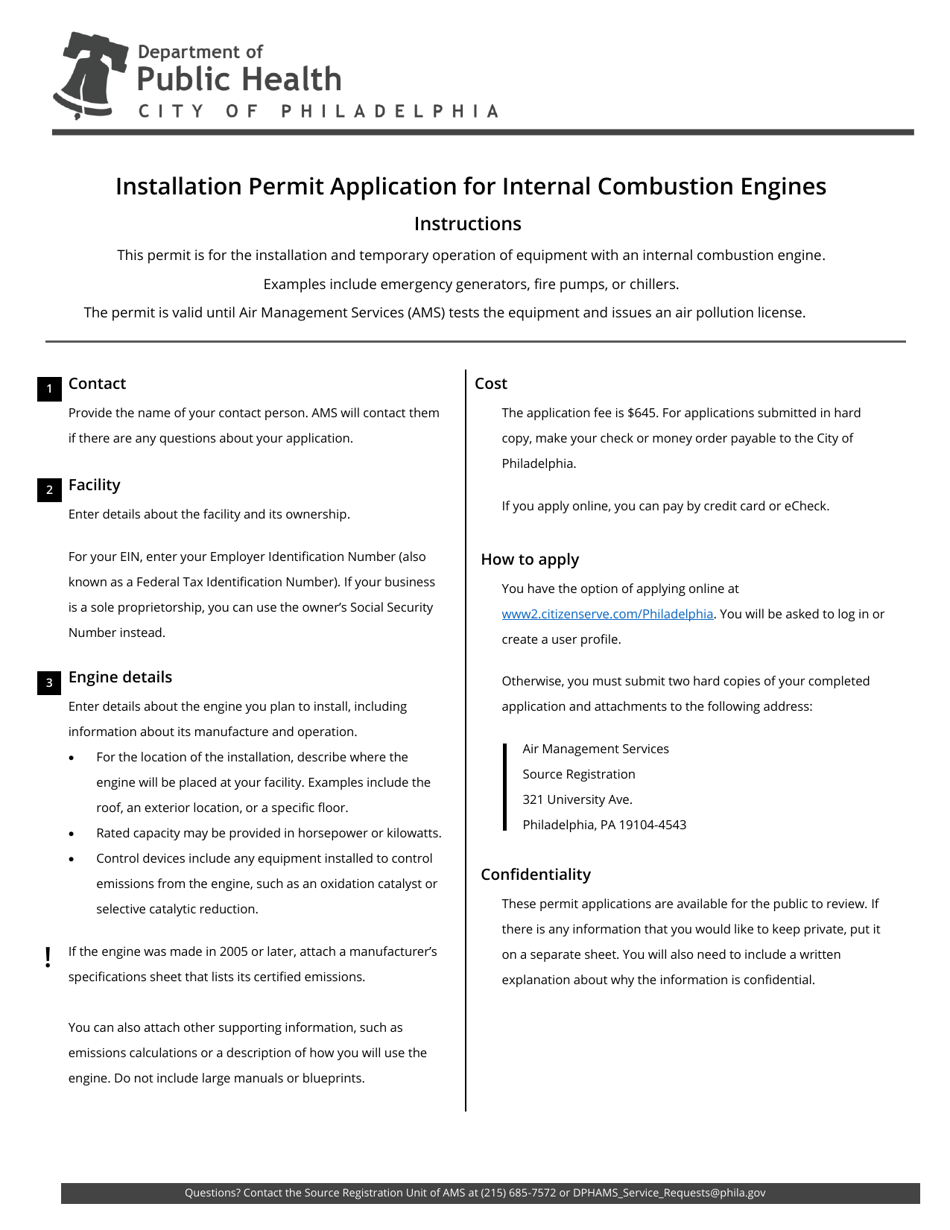 Installation Permit Application for Internal Combustion Engines - City of Philadelphia, Pennsylvania, Page 2